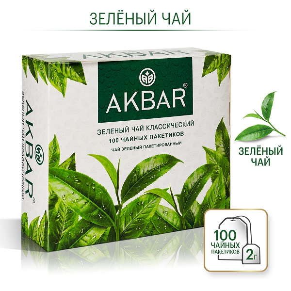 Чай AKBAR зелёный классический 100пак*2г*15