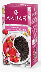 Чай AKBAR Роза, цитрус, малина чёрный ароматизированный в/к, 25пак*1,5г*12