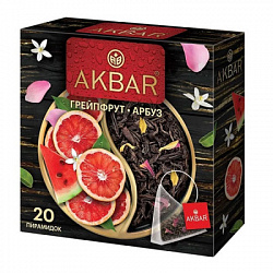 Чай AKBAR Грейпфрукт и Арбуз чёрный ароматизированный, 20пир*2г*12