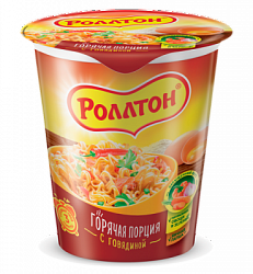 Лапша быстрого приготовления РОЛЛТОН горячая порция с Говядиной, стакан 70г*24