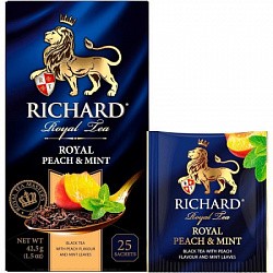 Чай RICHARD Royal PEACH & MINT чёрный с персиком и мятой в/к, 25пак*2г*12