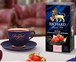 Чай RICHARD Royal GOJI & WILD STRAWBERRY чёрный с земляникой и ягодами годжи в/к, 25пак*2г*12