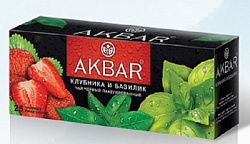 Чай AKBAR Клубника и Базилик чёрный ароматизированный с/я, 25пак*1,5г*15
