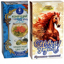 Чай КОНФУЦИЙ Подарочный набор Небесный цветок 4 вида зелёный и чёрный, карт/у,  80г*6