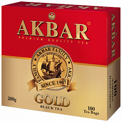 Чай AKBAR Gold (красно-золотой) чёрный б/к, 100пак*2г*6
