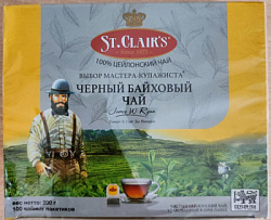 Чай ST.CLAIR`S чёрный б/к, 100пак*2г*12